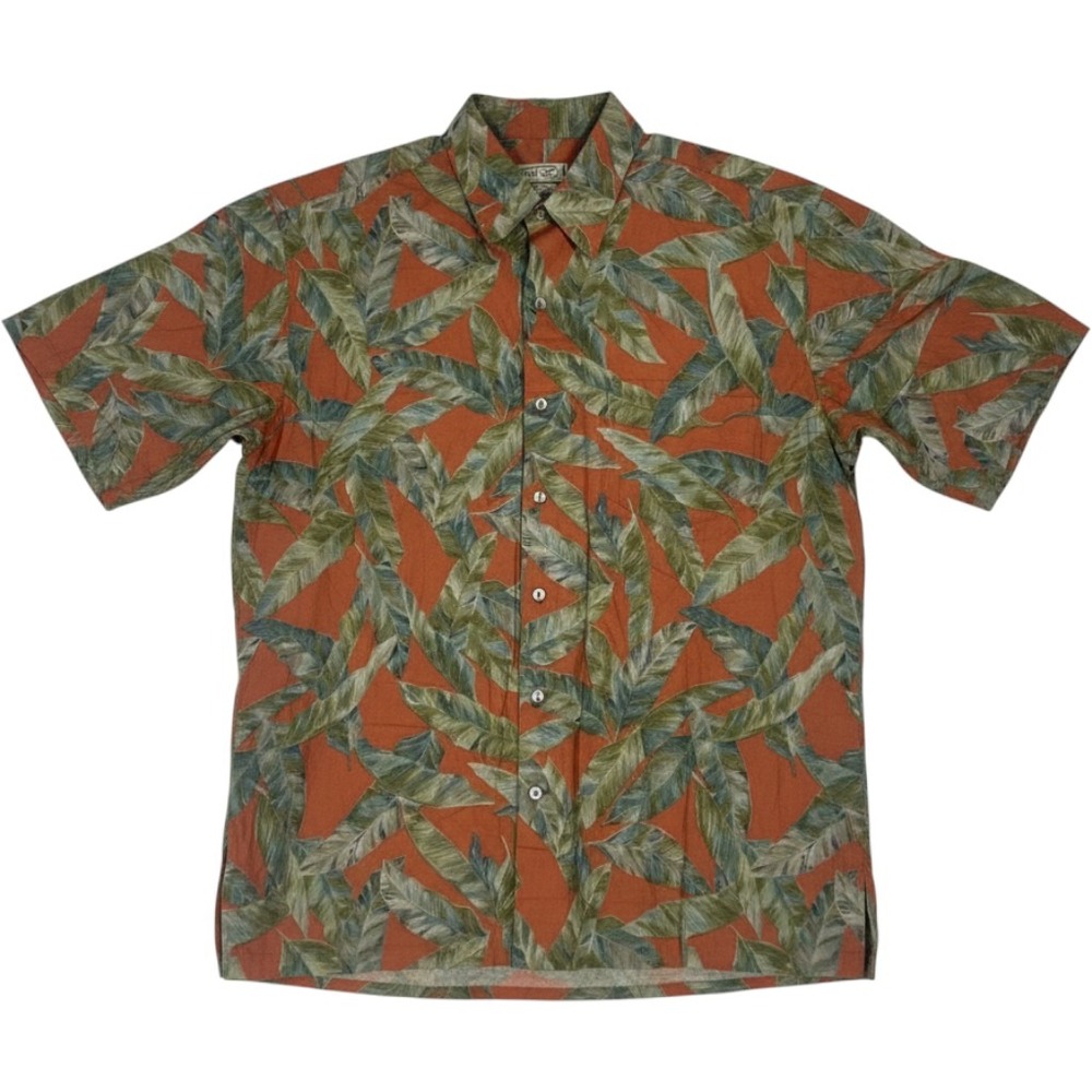 Tori Richard Mens Orange Cotton Lawn Palm Leaf Aloha Hawaiian Shirt Large L